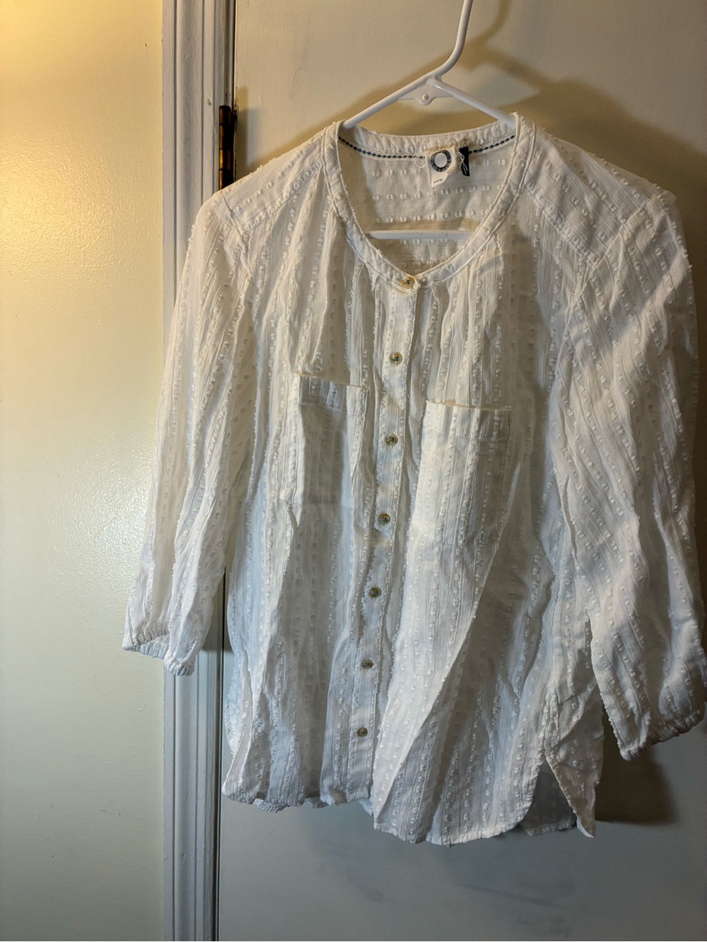 Anthropologie Akemi + Kin Cottagecore Peasant Blouse Swiss Dot Size Small White